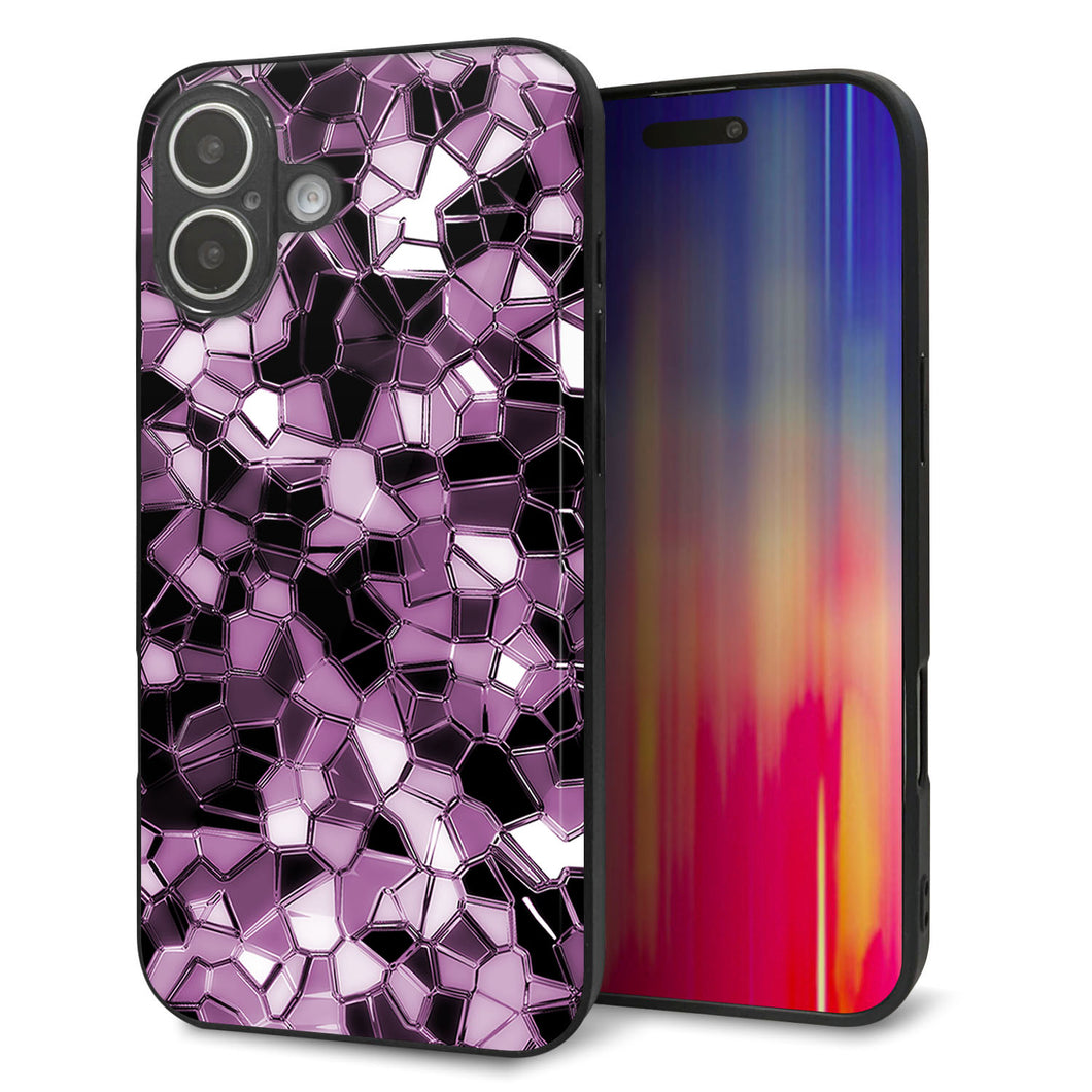 iPhone16 Plus 強化ガラス＆TPUスマホケース ガラプリ【EK837 テクニカルミラーパープル】