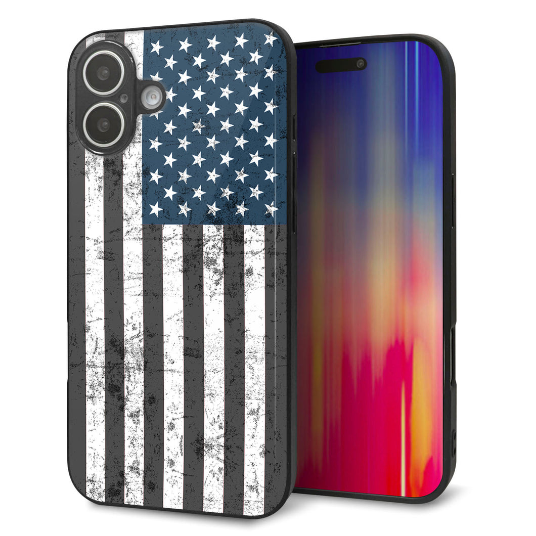 iPhone16 Plus 強化ガラス＆TPUスマホケース ガラプリ【EK864 アメリカンフラッグビンテージ】