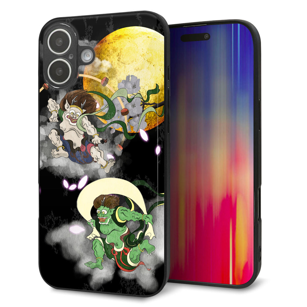 iPhone16 Plus 強化ガラス＆TPUスマホケース ガラプリ【HA241 風神雷神 月】