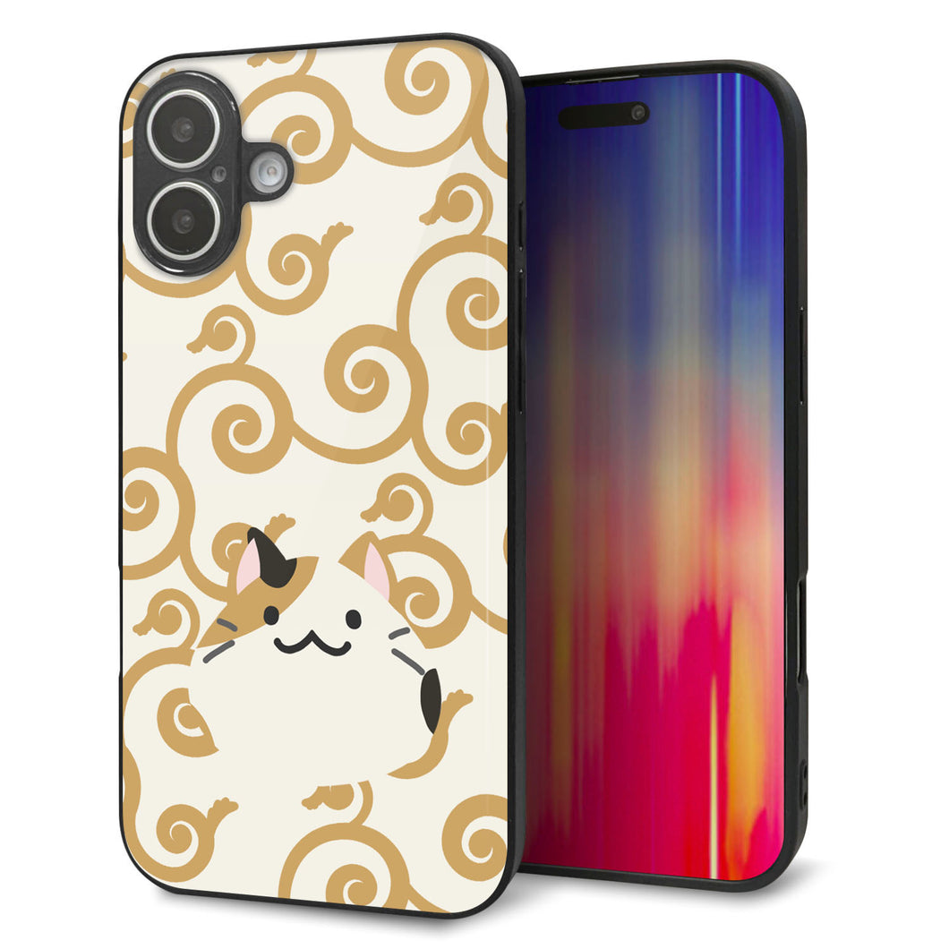 iPhone16 Plus 強化ガラス＆TPUスマホケース ガラプリ【HA245 もちねこ ミケ】