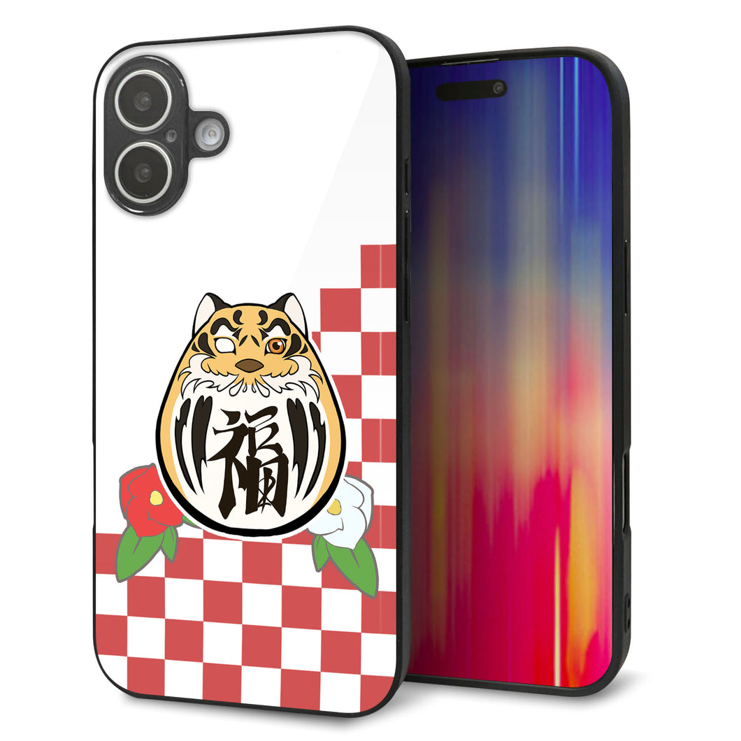 iPhone16 Plus 強化ガラス＆TPUスマホケース ガラプリ【HA252 虎だるま】