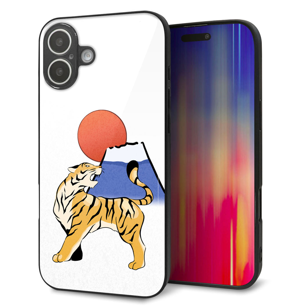 iPhone16 Plus 強化ガラス＆TPUスマホケース ガラプリ【HA255 虎と富士】