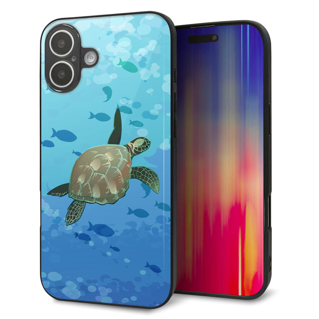 iPhone16 Plus 強化ガラス＆TPUスマホケース ガラプリ【HA257 ポケットアクアリウム ウミガメ】