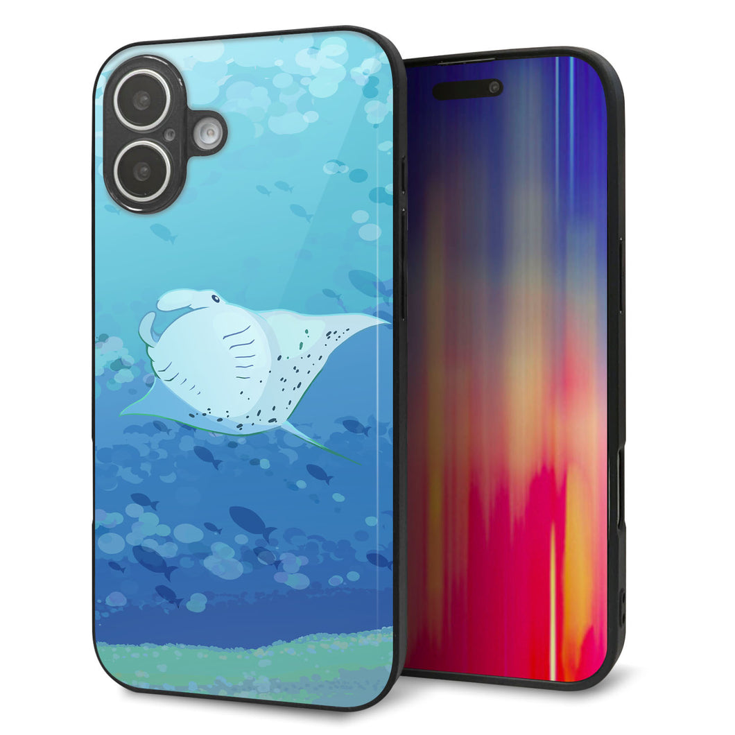 iPhone16 Plus 強化ガラス＆TPUスマホケース ガラプリ【HA258 ポケットアクアリウム マンタ】