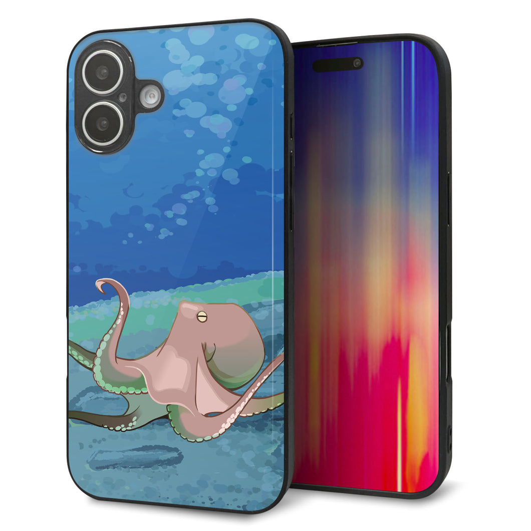 iPhone16 Plus 強化ガラス＆TPUスマホケース ガラプリ【HA259 ポケットアクアリウム タコ】