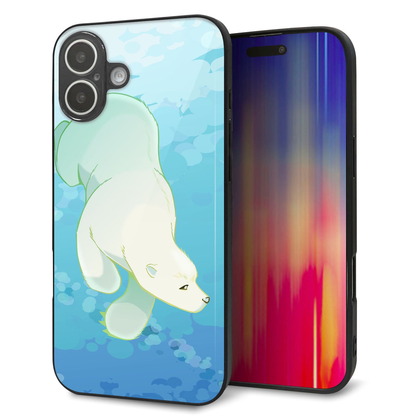 iPhone16 Plus 強化ガラス＆TPUスマホケース ガラプリ【HA261 ポケットアクアリウム ホッキョクグマ】