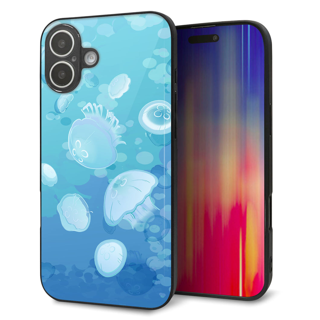 iPhone16 Plus 強化ガラス＆TPUスマホケース ガラプリ【HA262 ポケットアクアリウム ミズクラゲ】