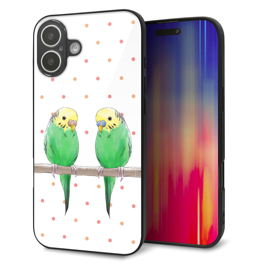 iPhone16 Plus 強化ガラス＆TPUスマホケース ガラプリ【HA271 インコグリーン ドット】