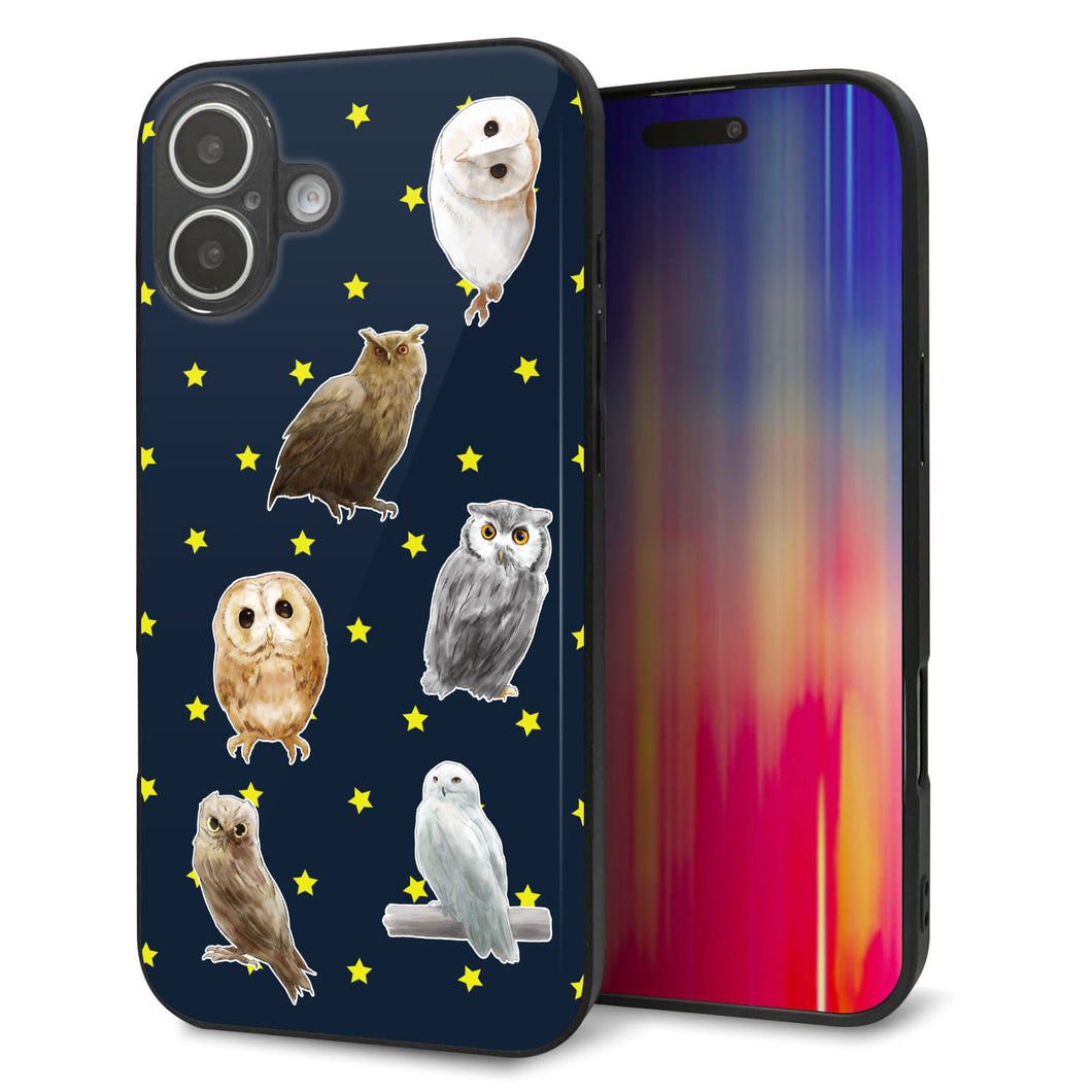 iPhone16 Plus 強化ガラス＆TPUスマホケース ガラプリ【HA276 フクロウいろいろ】