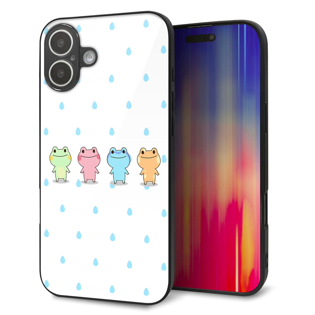 iPhone16 Plus 強化ガラス＆TPUスマホケース ガラプリ【HA278 カエル 雫】