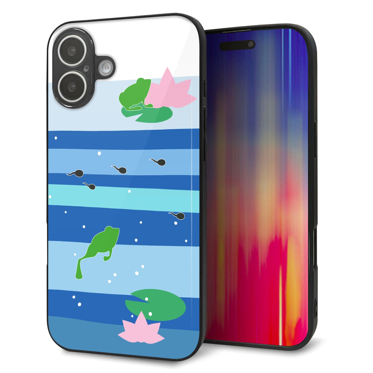 iPhone16 Plus 強化ガラス＆TPUスマホケース ガラプリ【HA280 カエルとオタマ】