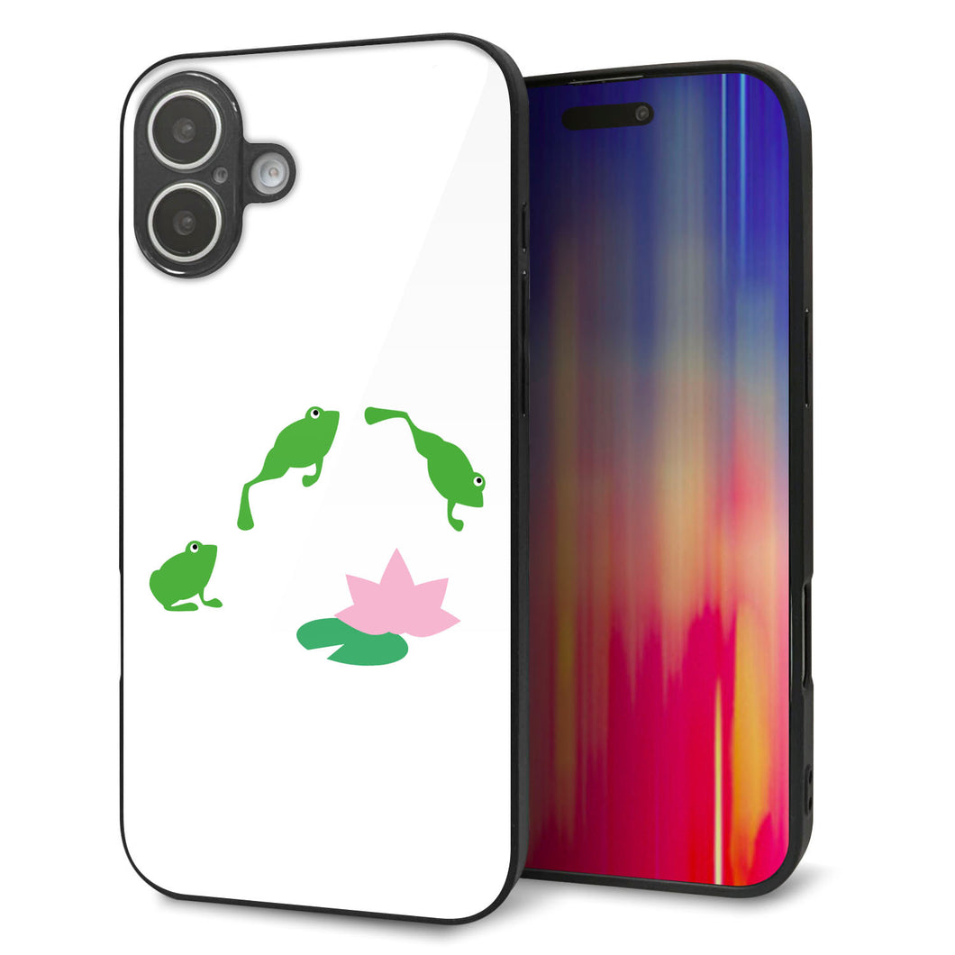 iPhone16 Plus 強化ガラス＆TPUスマホケース ガラプリ【HA281 カエルジャンプ】