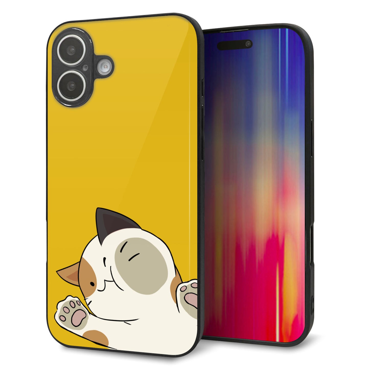 iPhone16 Plus 強化ガラス＆TPUスマホケース ガラプリ【HA288 むぎゅっとミケ】