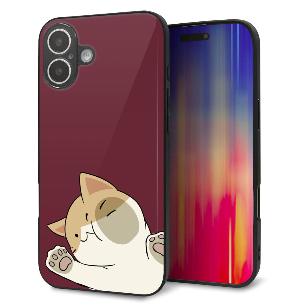 iPhone16 Plus 強化ガラス＆TPUスマホケース ガラプリ【HA291 むぎゅっとハチワレ】