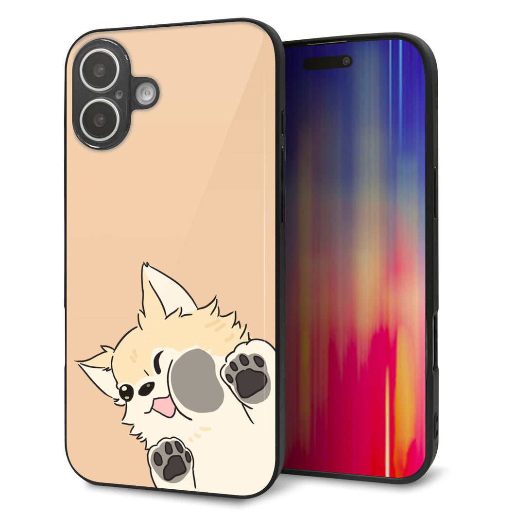 iPhone16 Plus 強化ガラス＆TPUスマホケース ガラプリ【HA292 むぎゅっとチワワ】