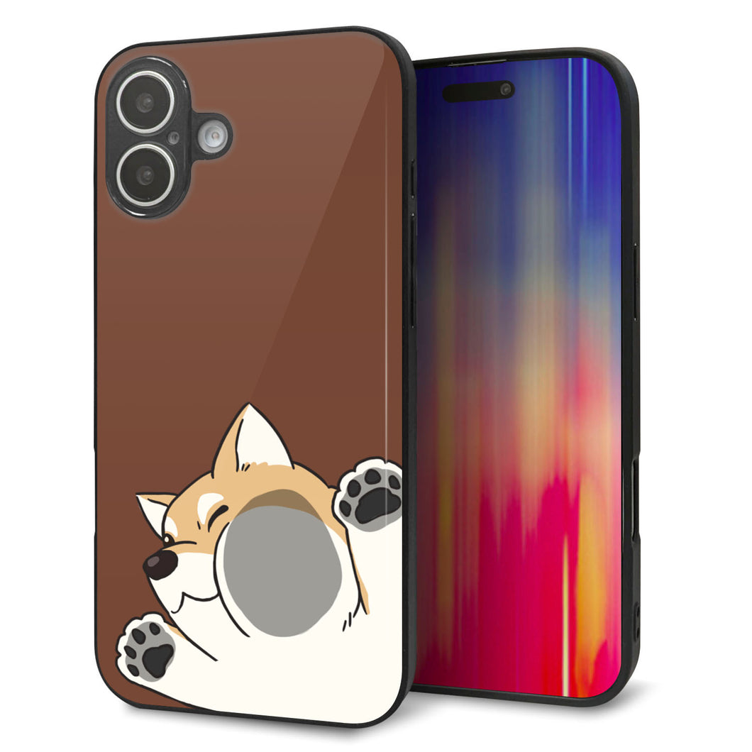 iPhone16 Plus 強化ガラス＆TPUスマホケース ガラプリ【HA293 むぎゅっと柴】