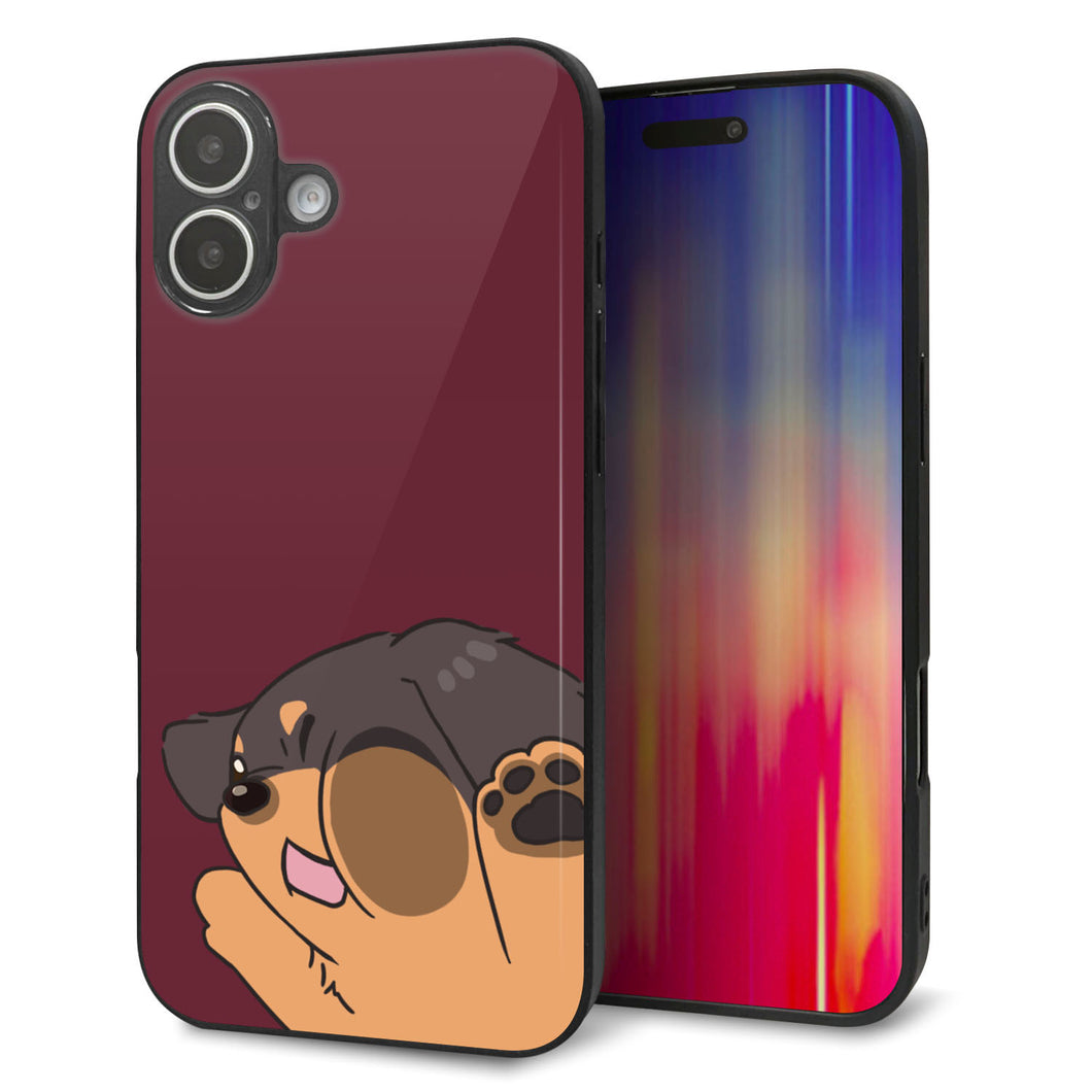 iPhone16 Plus 強化ガラス＆TPUスマホケース ガラプリ【HA294 むぎゅっとミニダックス】