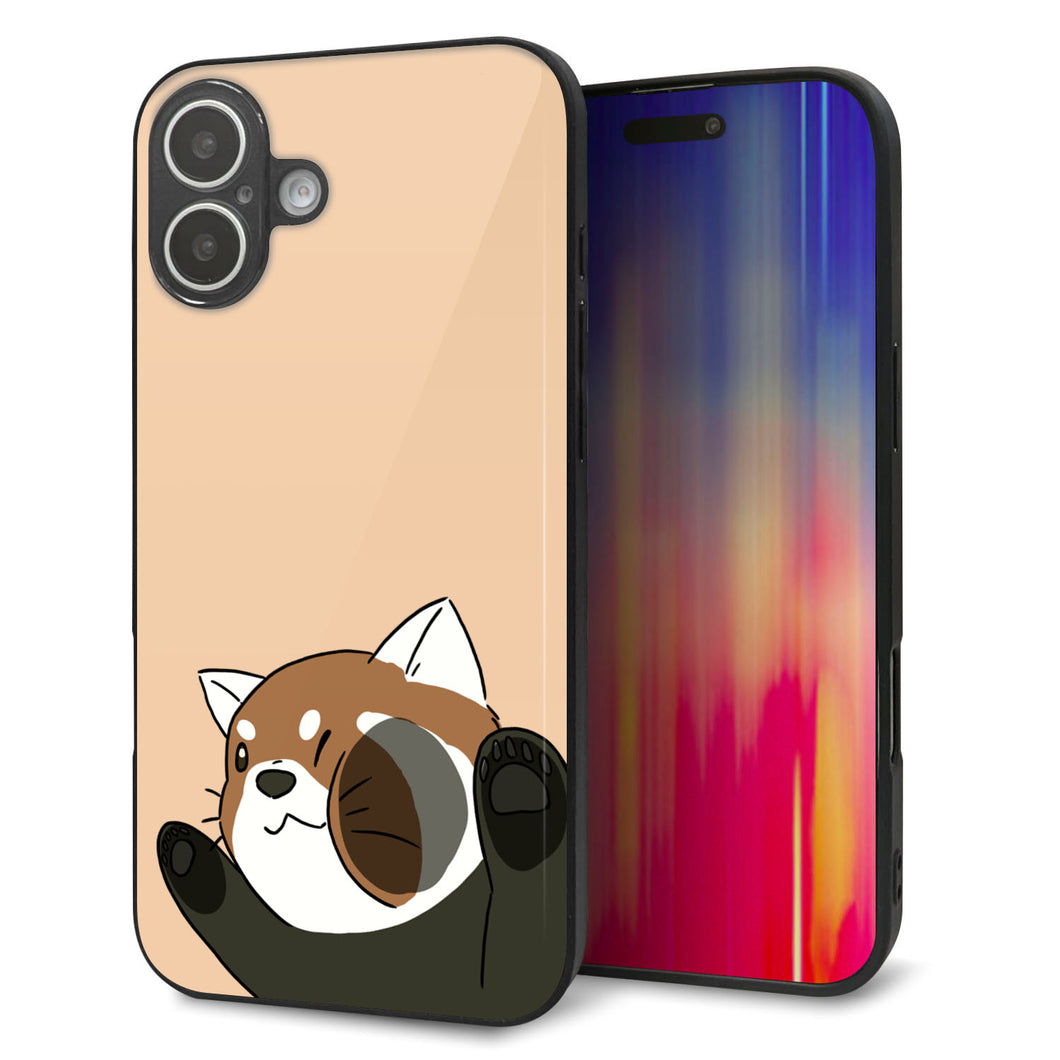 iPhone16 Plus 強化ガラス＆TPUスマホケース ガラプリ【HA302 むぎゅっとレッサーパンダ】