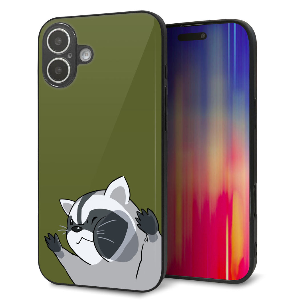 iPhone16 Plus 強化ガラス＆TPUスマホケース ガラプリ【HA303 むぎゅっとアライグマ】