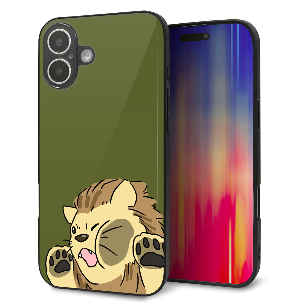 iPhone16 Plus 強化ガラス＆TPUスマホケース ガラプリ【HA304 むぎゅっとライオン】
