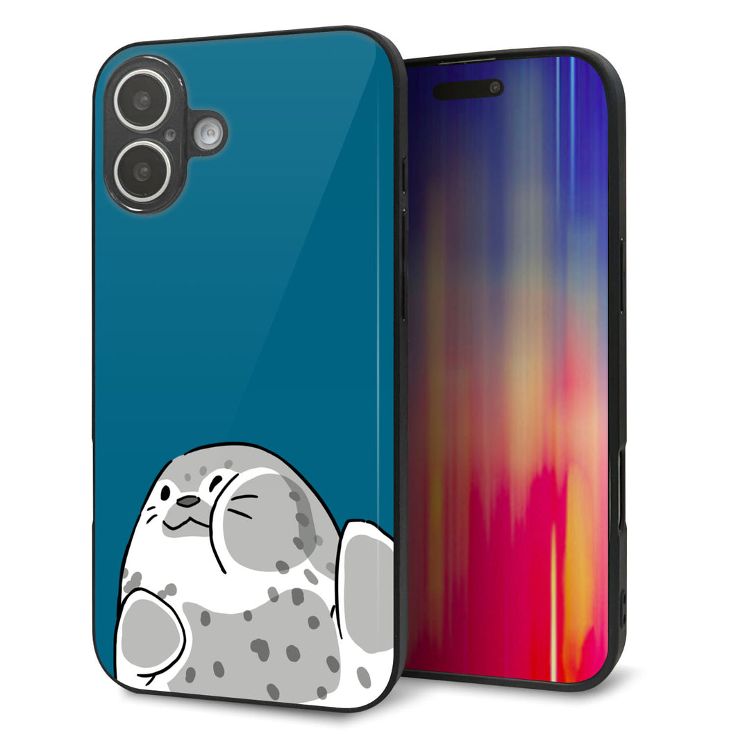 iPhone16 Plus 強化ガラス＆TPUスマホケース ガラプリ【HA305 むぎゅっとアザラシ】