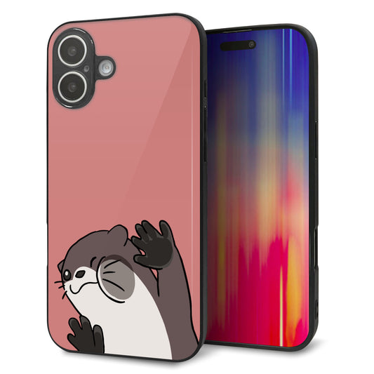 iPhone16 Plus 強化ガラス＆TPUスマホケース ガラプリ【HA306 むぎゅっとカワウソ】