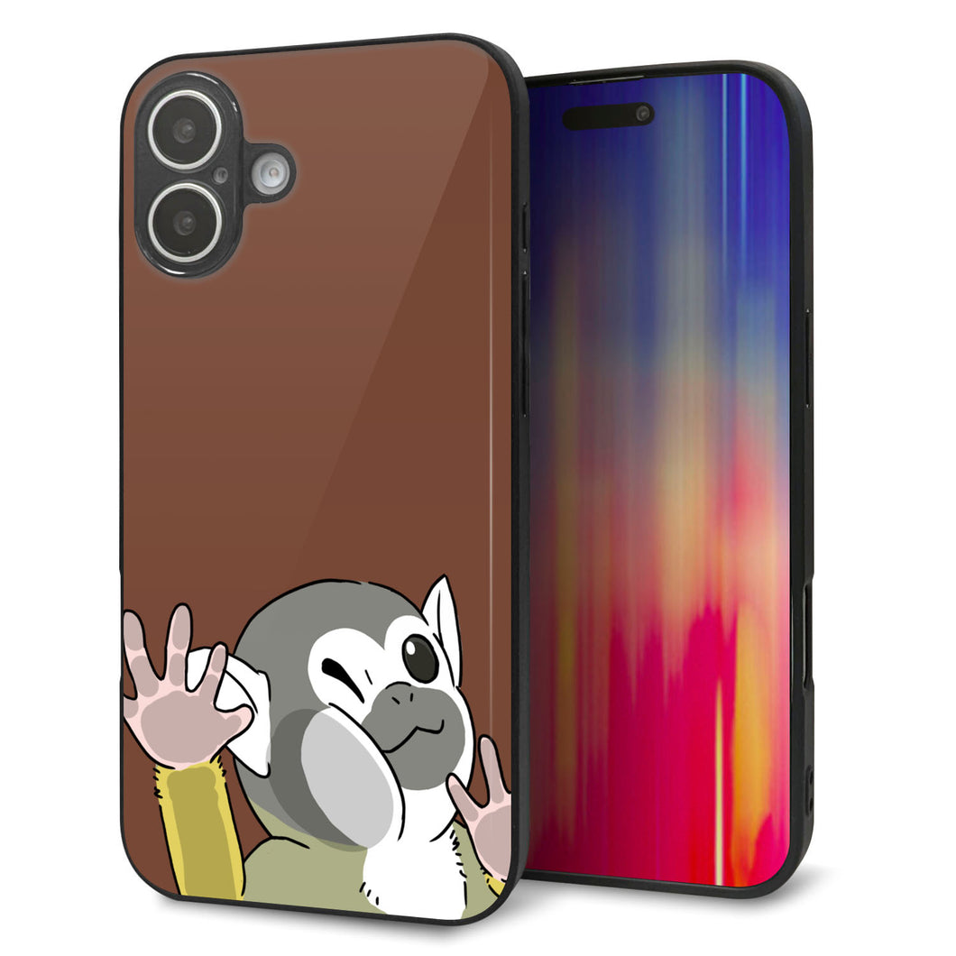 iPhone16 Plus 強化ガラス＆TPUスマホケース ガラプリ【HA307 むぎゅっとリスザル】