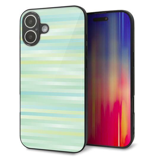 iPhone16 Plus 強化ガラス＆TPUスマホケース ガラプリ【IB908 グラデーションボーダー_グリーン】