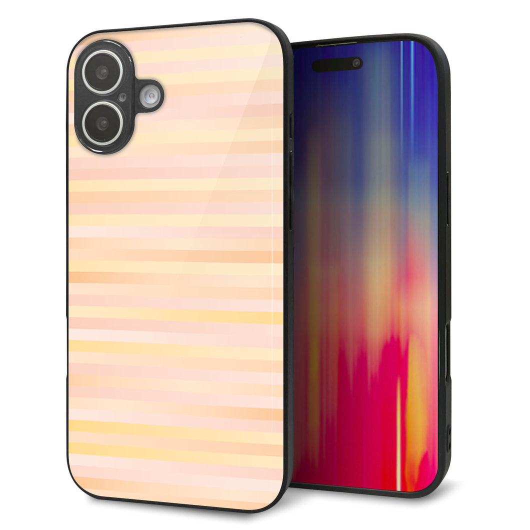 iPhone16 Plus 強化ガラス＆TPUスマホケース ガラプリ【IB909 グラデーションボーダー_オレンジ】