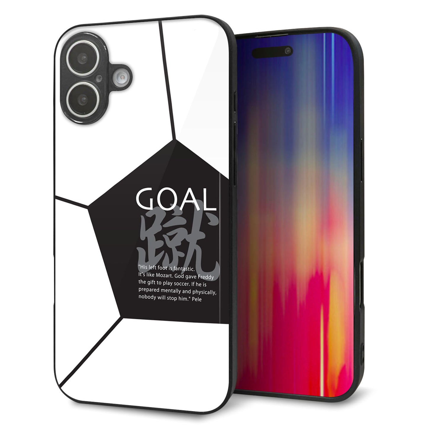 iPhone16 Plus 強化ガラス＆TPUスマホケース ガラプリ【IB921 サッカーボール】