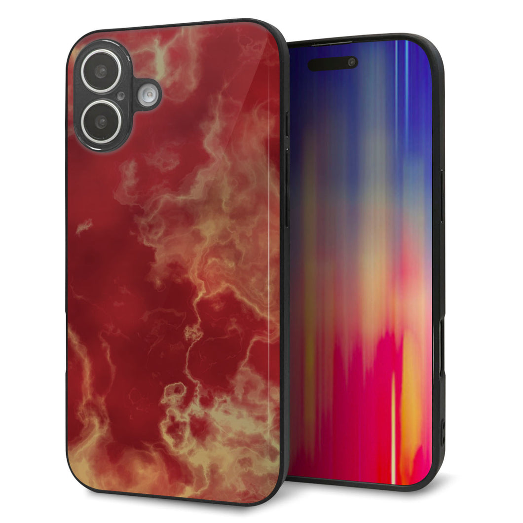 iPhone16 Plus 強化ガラス＆TPUスマホケース ガラプリ【KM870 大理石RD】