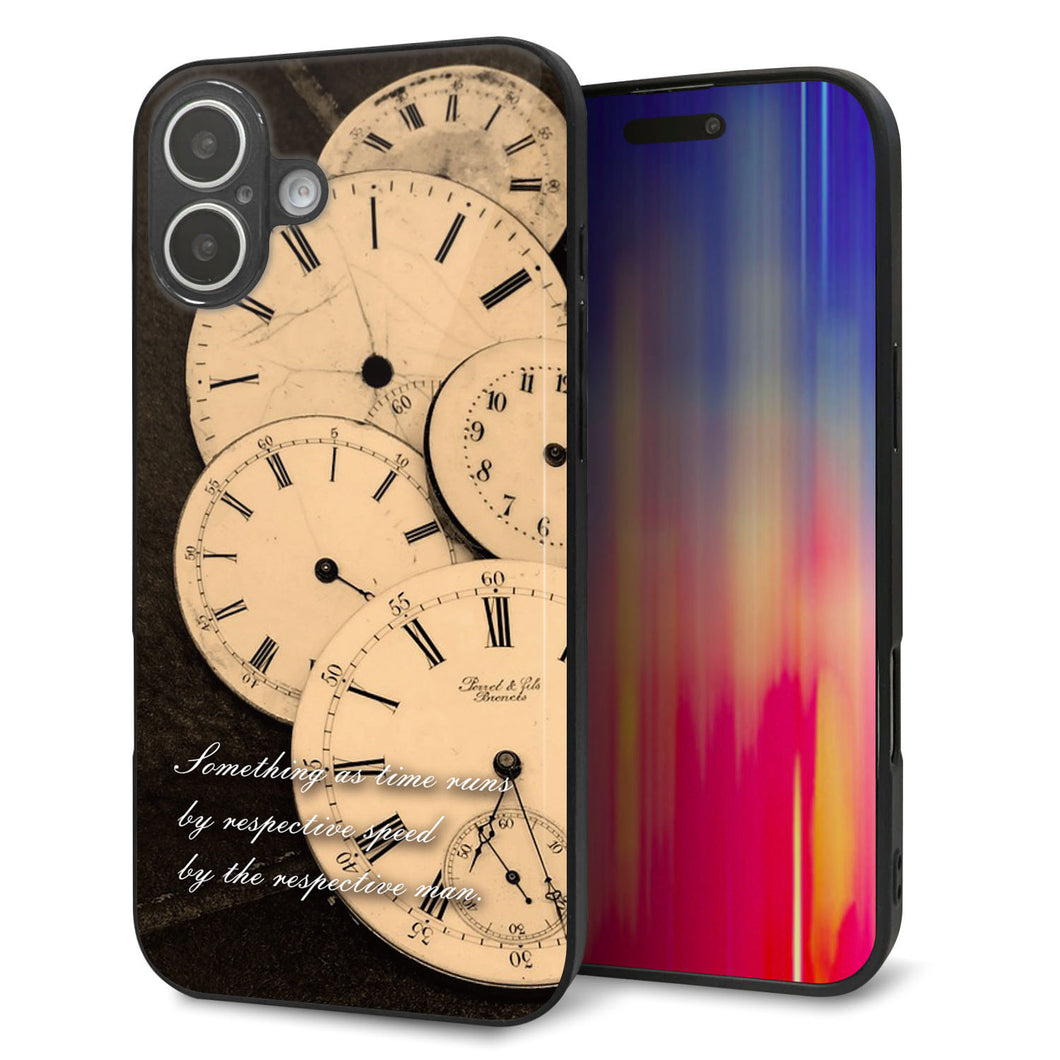 iPhone16 Plus 強化ガラス＆TPUスマホケース ガラプリ【KM874 時計】