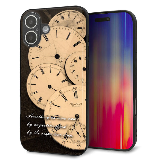 iPhone16 Plus 強化ガラス＆TPUスマホケース ガラプリ【KM874 時計】