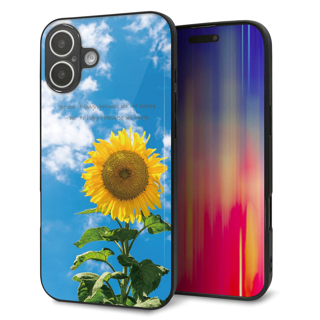 iPhone16 Plus 強化ガラス＆TPUスマホケース ガラプリ【KM877 ヒマワリ】