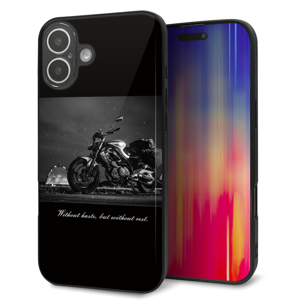 iPhone16 Plus 強化ガラス＆TPUスマホケース ガラプリ【KM879 バイク】