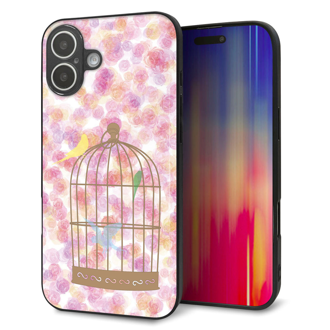 iPhone16 Plus 強化ガラス＆TPUスマホケース ガラプリ【KM882 鳥かご】