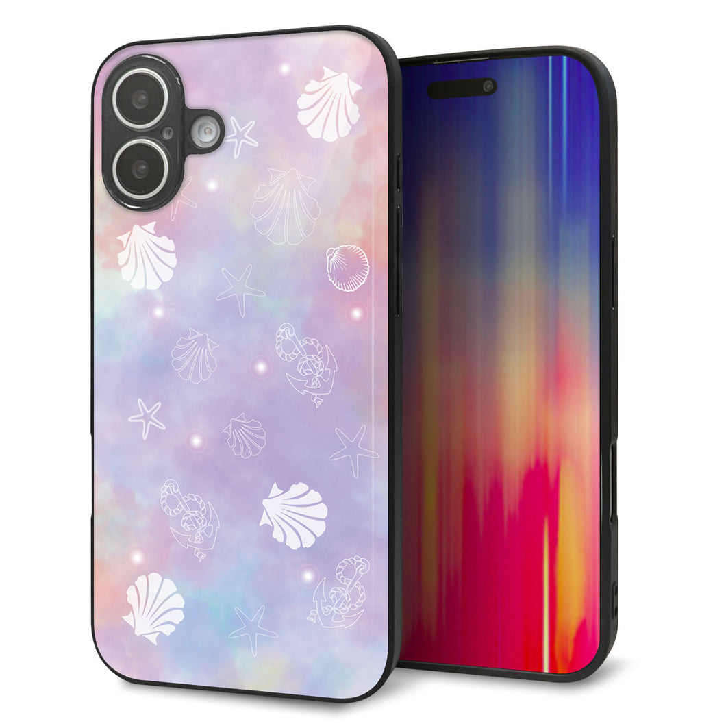iPhone16 Plus 強化ガラス＆TPUスマホケース ガラプリ【KM883 シェル柄】