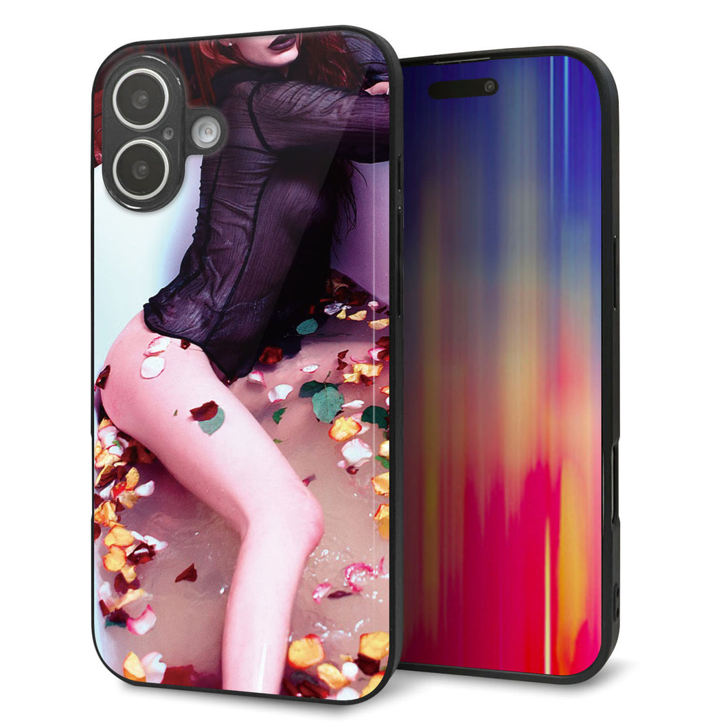 iPhone16 Plus 強化ガラス＆TPUスマホケース ガラプリ【KM885 バラ風呂】