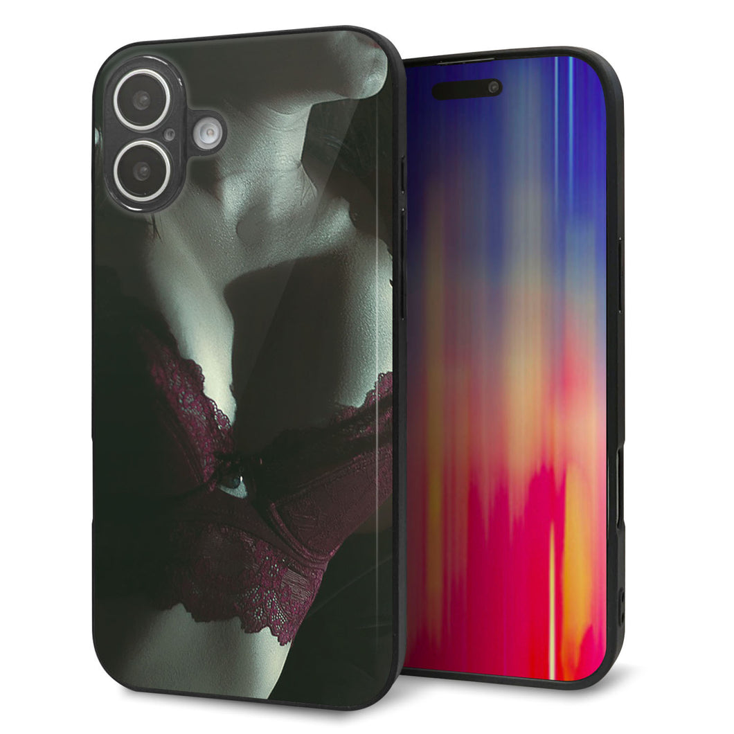 iPhone16 Plus 強化ガラス＆TPUスマホケース ガラプリ【KM887 ランジェリー】