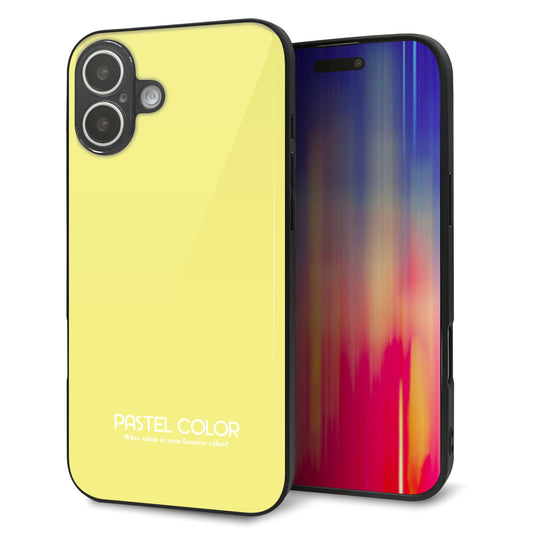 iPhone16 Plus 強化ガラス＆TPUスマホケース ガラプリ【KM897 パステルカラー(パステルイエロー)】