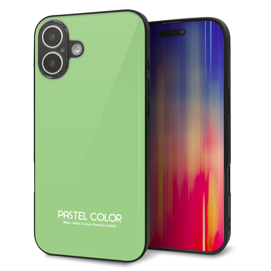 iPhone16 Plus 強化ガラス＆TPUスマホケース ガラプリ【KM898 パステルカラー(パステルグリーン)】