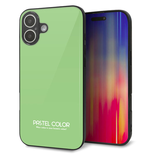 iPhone16 Plus 強化ガラス＆TPUスマホケース ガラプリ【KM898 パステルカラー(パステルグリーン)】