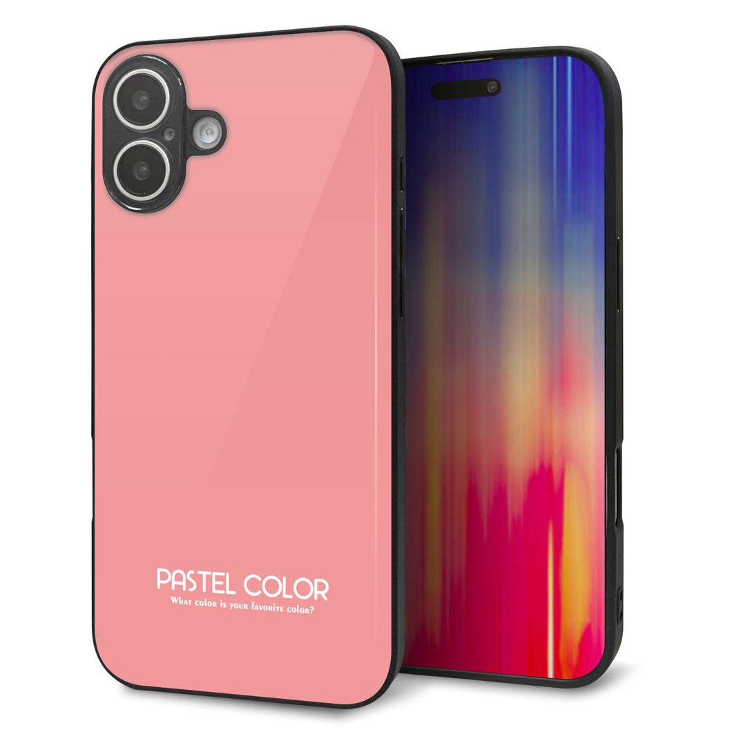 iPhone16 Plus 強化ガラス＆TPUスマホケース ガラプリ【KM902 パステルカラー(パステルレッド)】