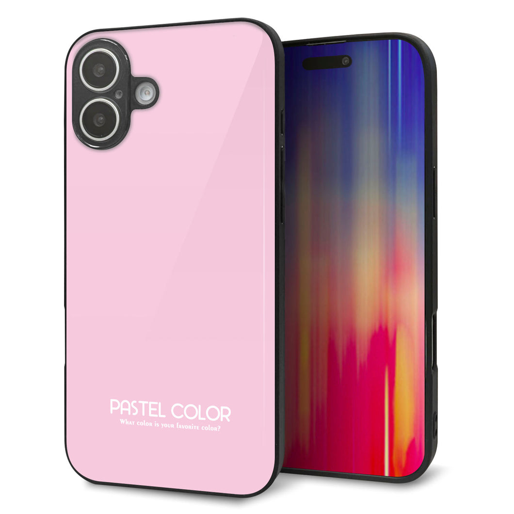 iPhone16 Plus 強化ガラス＆TPUスマホケース ガラプリ【KM903 パステルカラー(パステルローズピンク)】