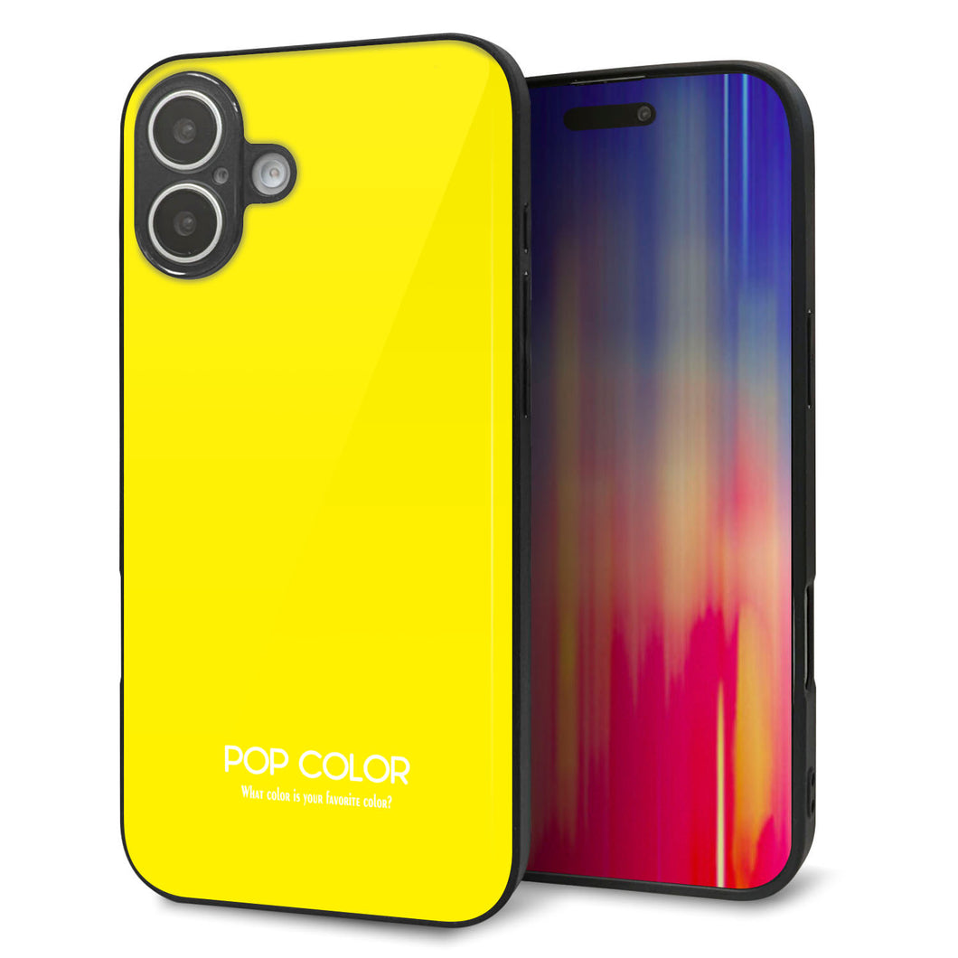 iPhone16 Plus 強化ガラス＆TPUスマホケース ガラプリ【KM904 ポップカラー(イエロー)】