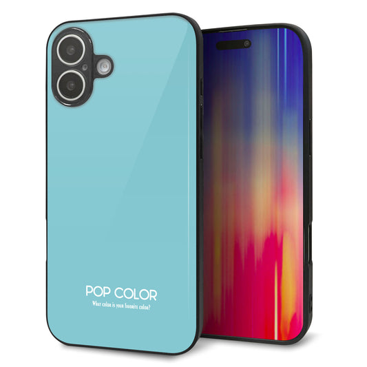iPhone16 Plus 強化ガラス＆TPUスマホケース ガラプリ【KM905 ポップカラー(エメラルドブルー)】