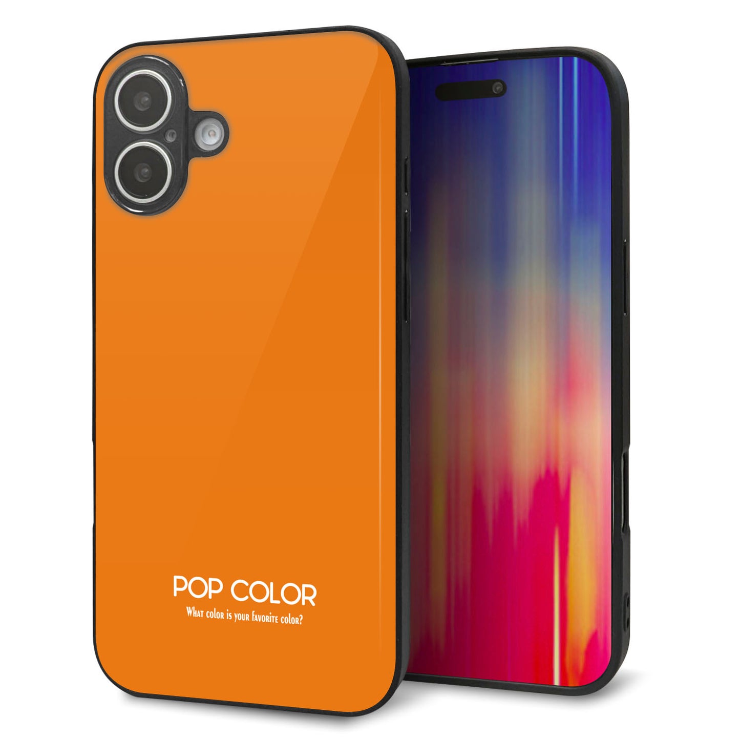 iPhone16 Plus 強化ガラス＆TPUスマホケース ガラプリ【KM906 ポップカラー(オレンジ)】