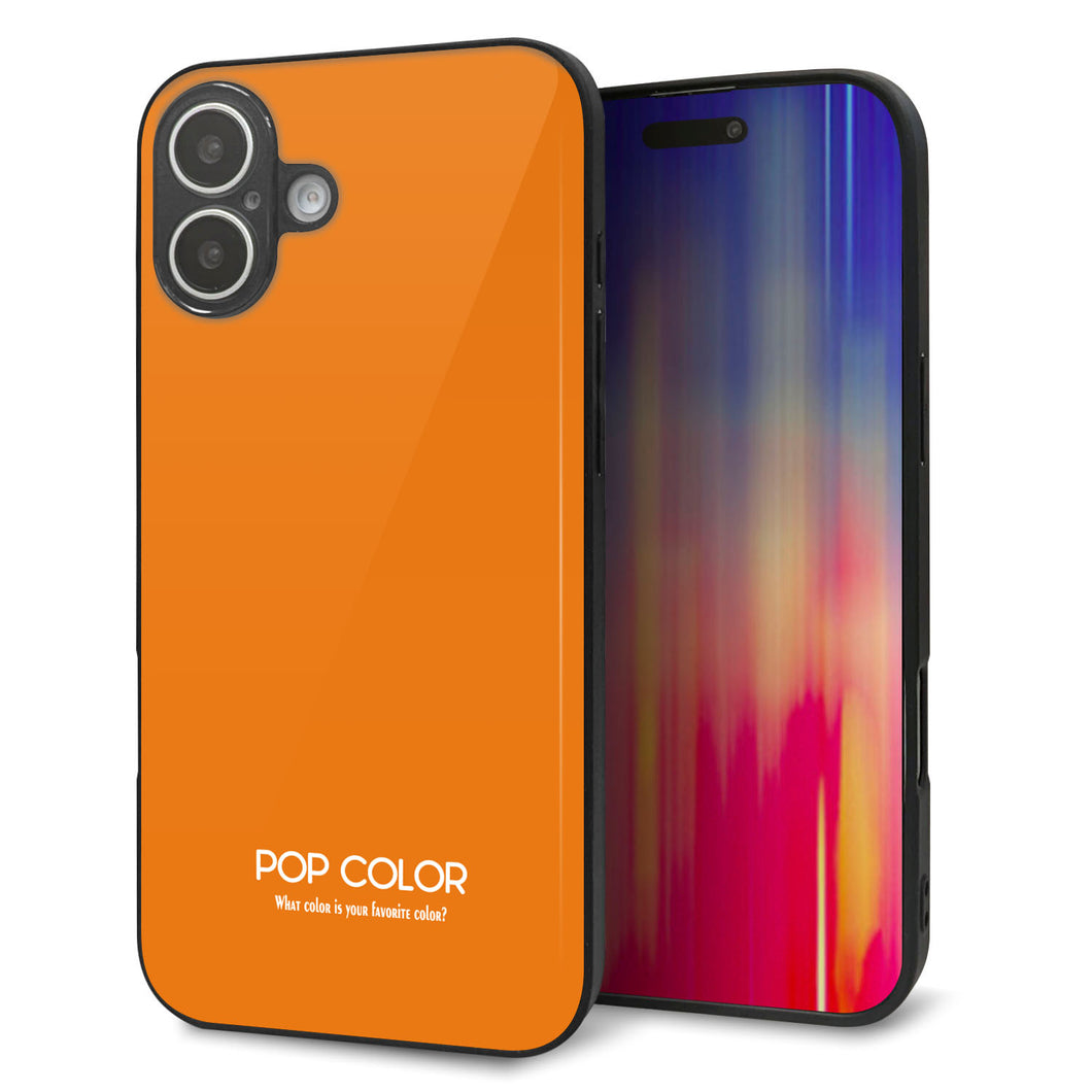 iPhone16 Plus 強化ガラス＆TPUスマホケース ガラプリ【KM906 ポップカラー(オレンジ)】