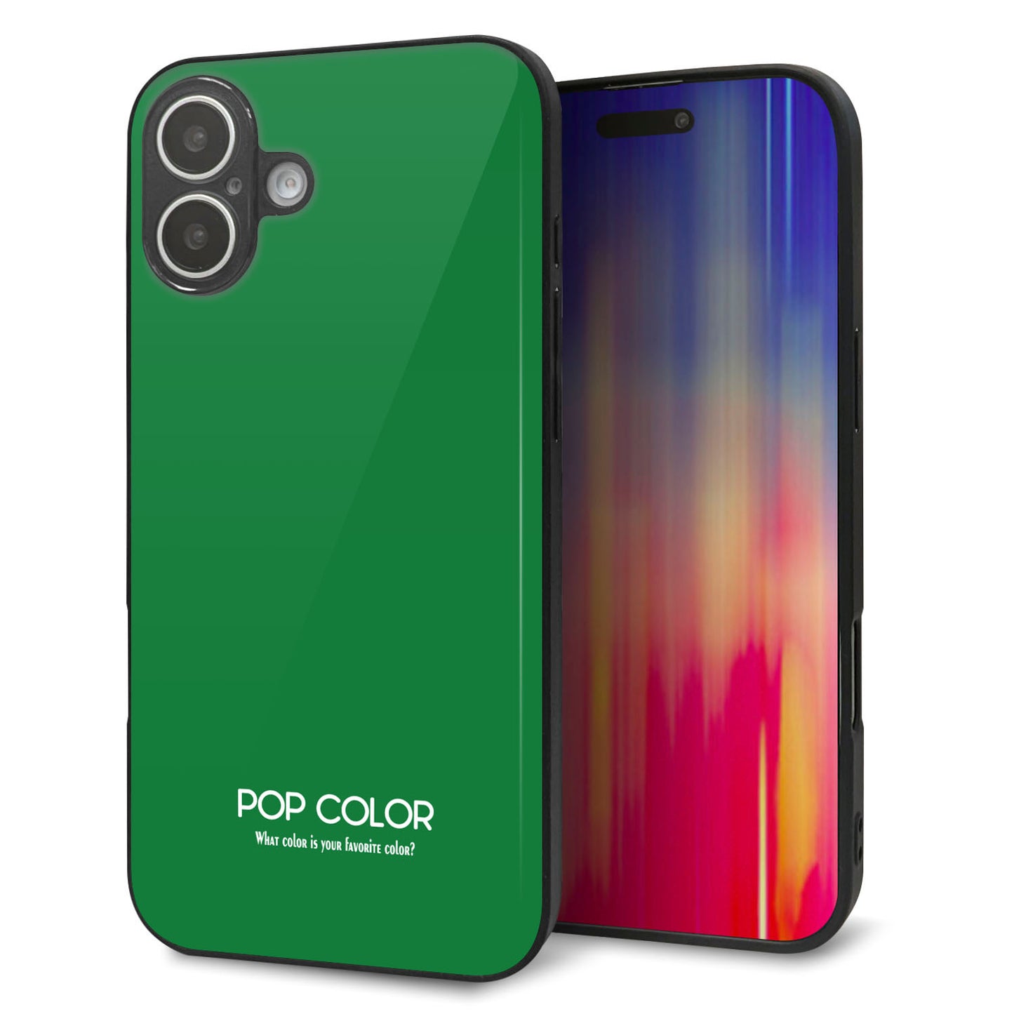 iPhone16 Plus 強化ガラス＆TPUスマホケース ガラプリ【KM907 ポップカラー(グリーン)】