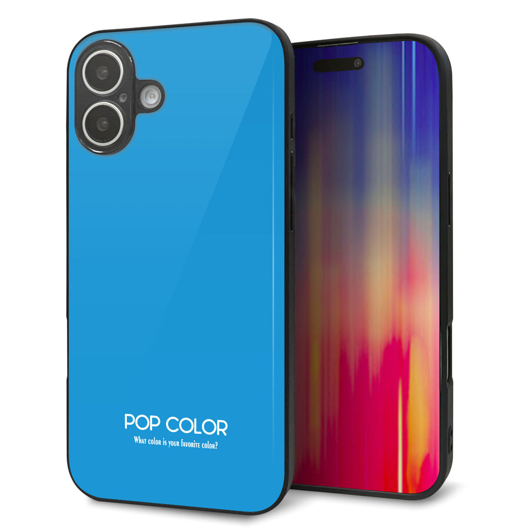 iPhone16 Plus 強化ガラス＆TPUスマホケース ガラプリ【KM908 ポップカラー(スカイブルー)】